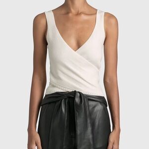 NWT Jonathan Simkhai White Jada Crossover Ribbed Wrap Sleeveless Tank Top SMALL
